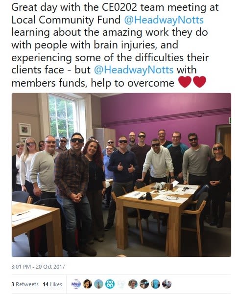 Tweet: Co-op Management Team attend Brain Injury Workshop at Headway Nottingham